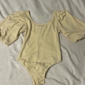 Elegant Light Yellow Puff Sleeve Bodysuit